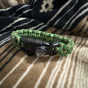 Green Paracord Survival Bracelet with Built-In Compass